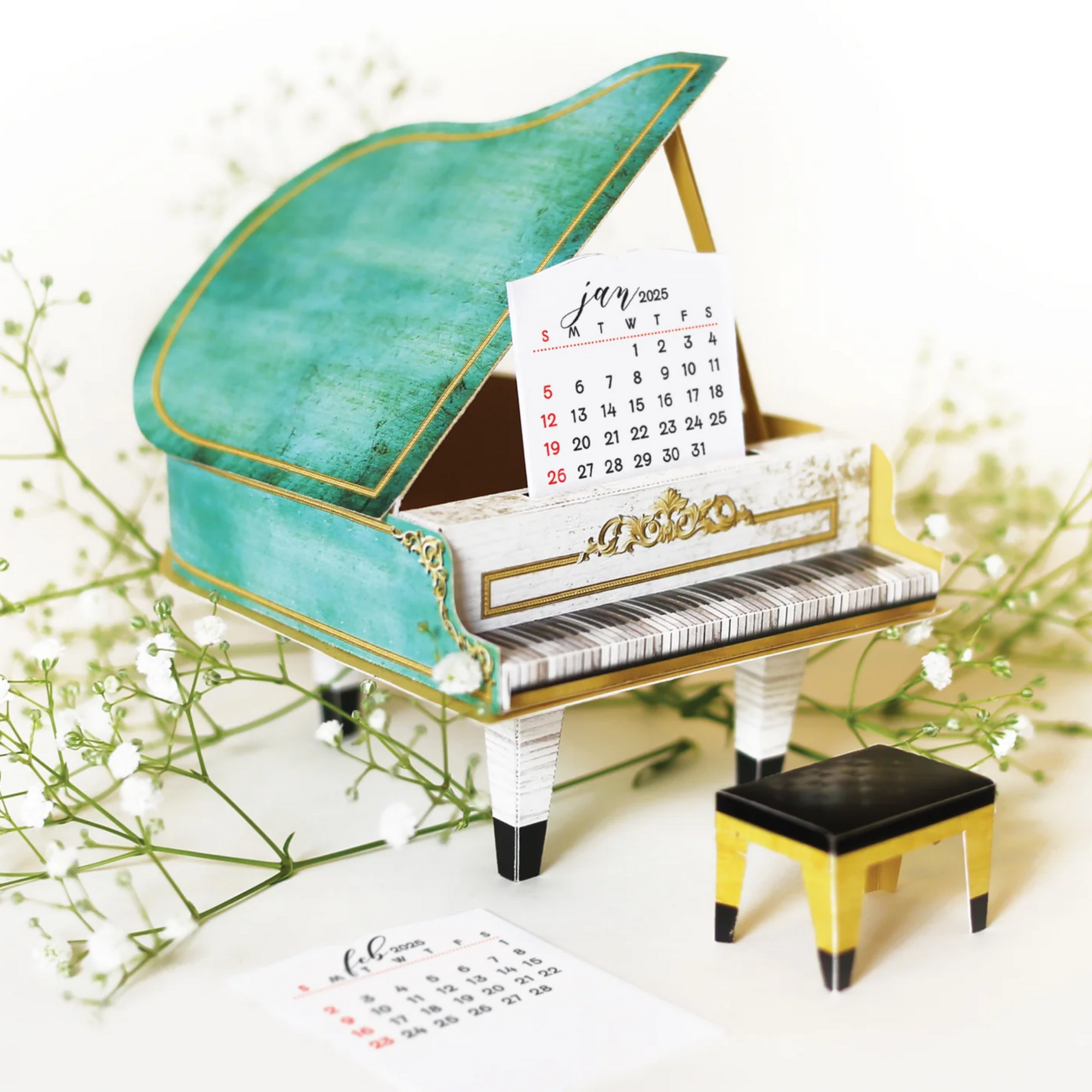 Kiyome Kraft Grand Piano DIY Desk Calendar 2024-2025 - Turquoise