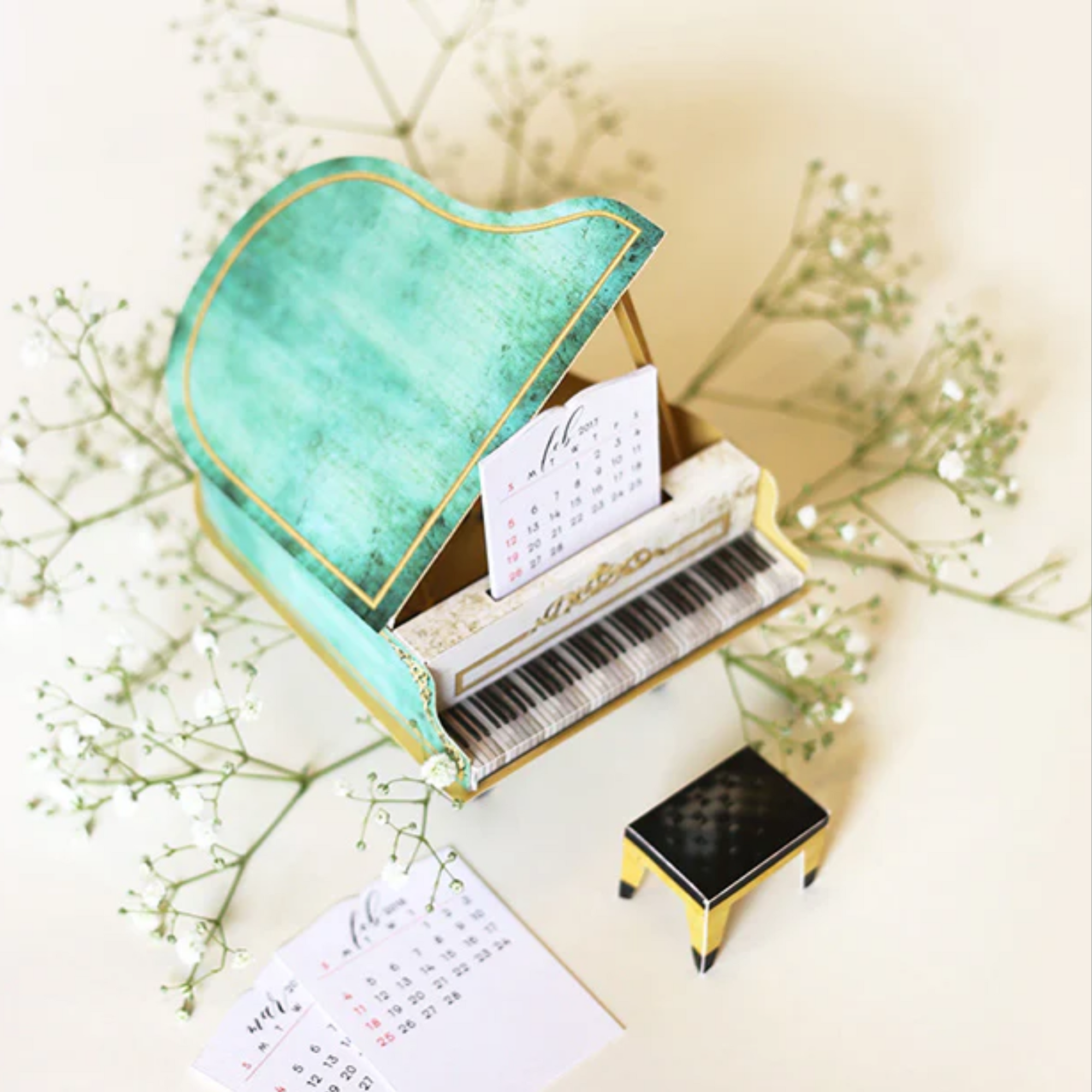 Kiyome Kraft Grand Piano DIY Desk Calendar 2024-2025 - Turquoise