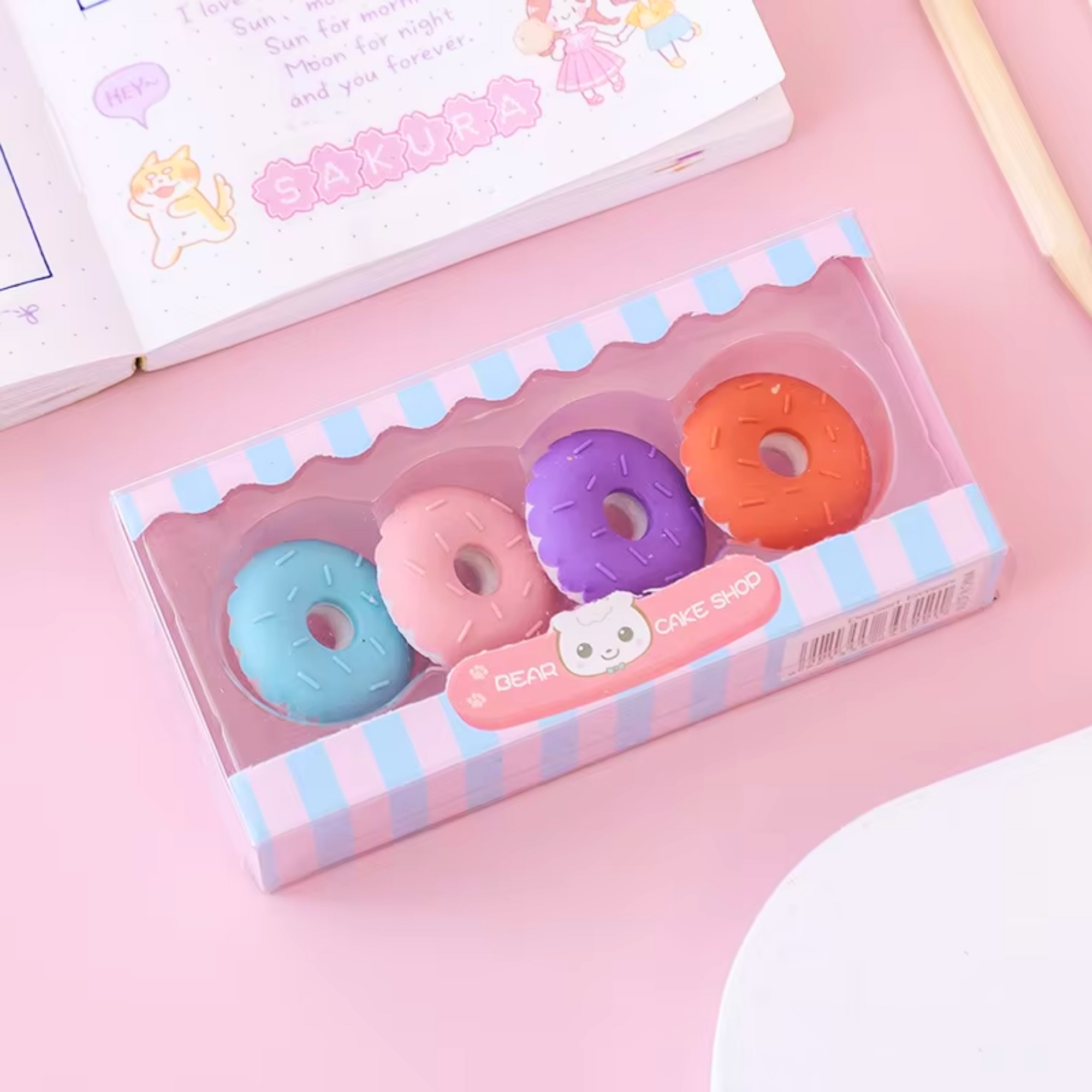 Hot Creative Cartoon Donut Yummy Eraser Set - Pack of 4