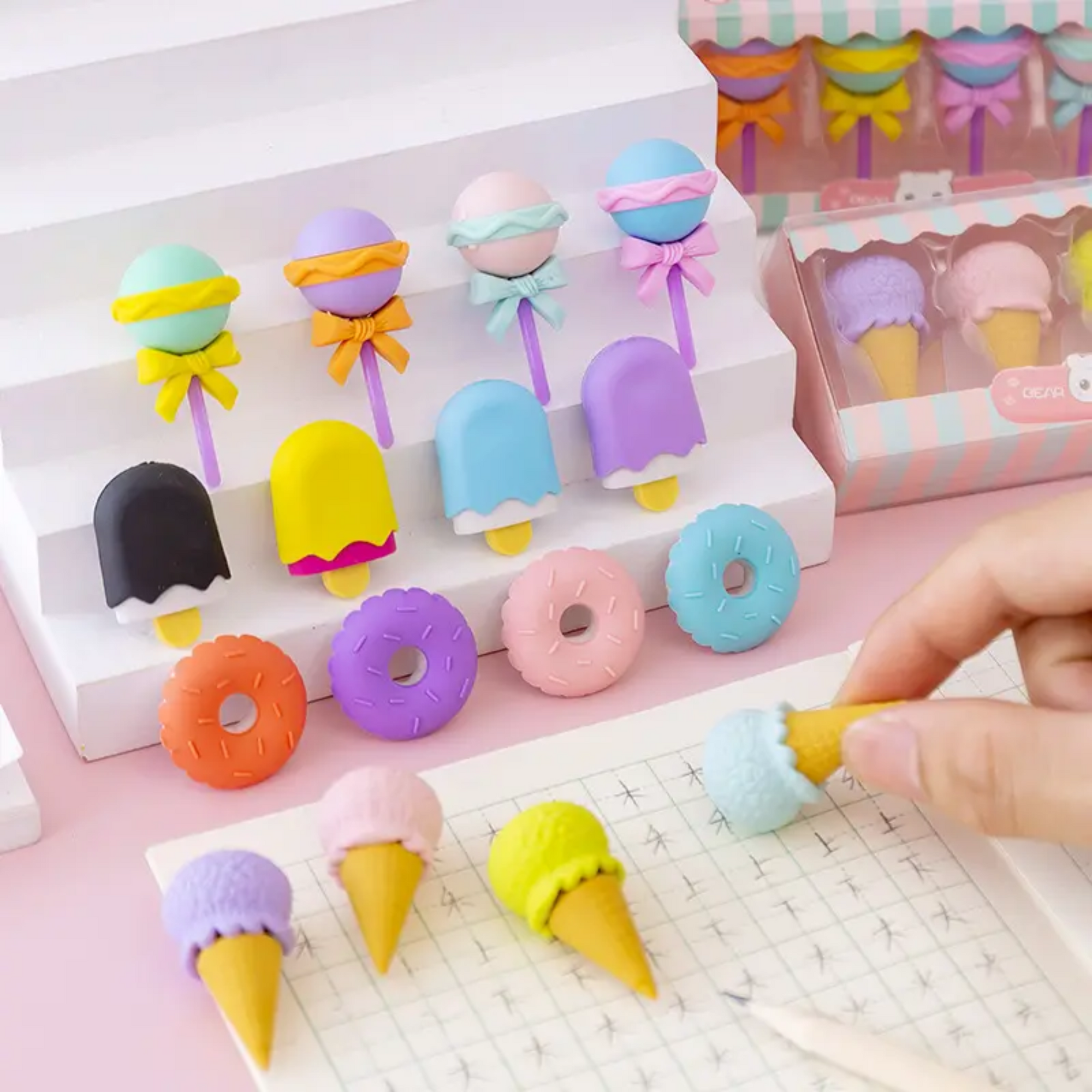 Hot Creative Cartoon Donut Yummy Eraser Set - Pack of 4