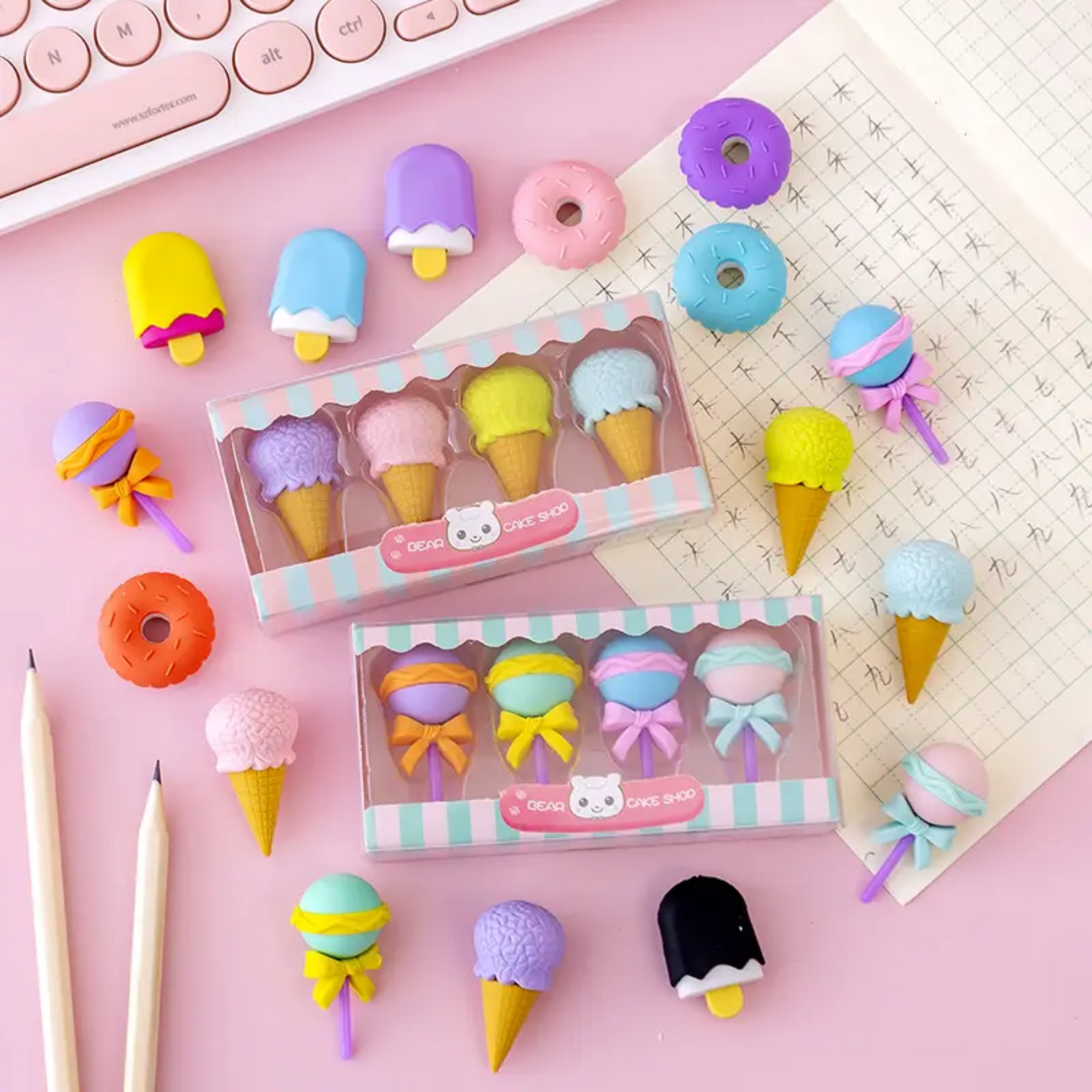 Hot Creative Cartoon Donut Yummy Eraser Set - Pack of 4