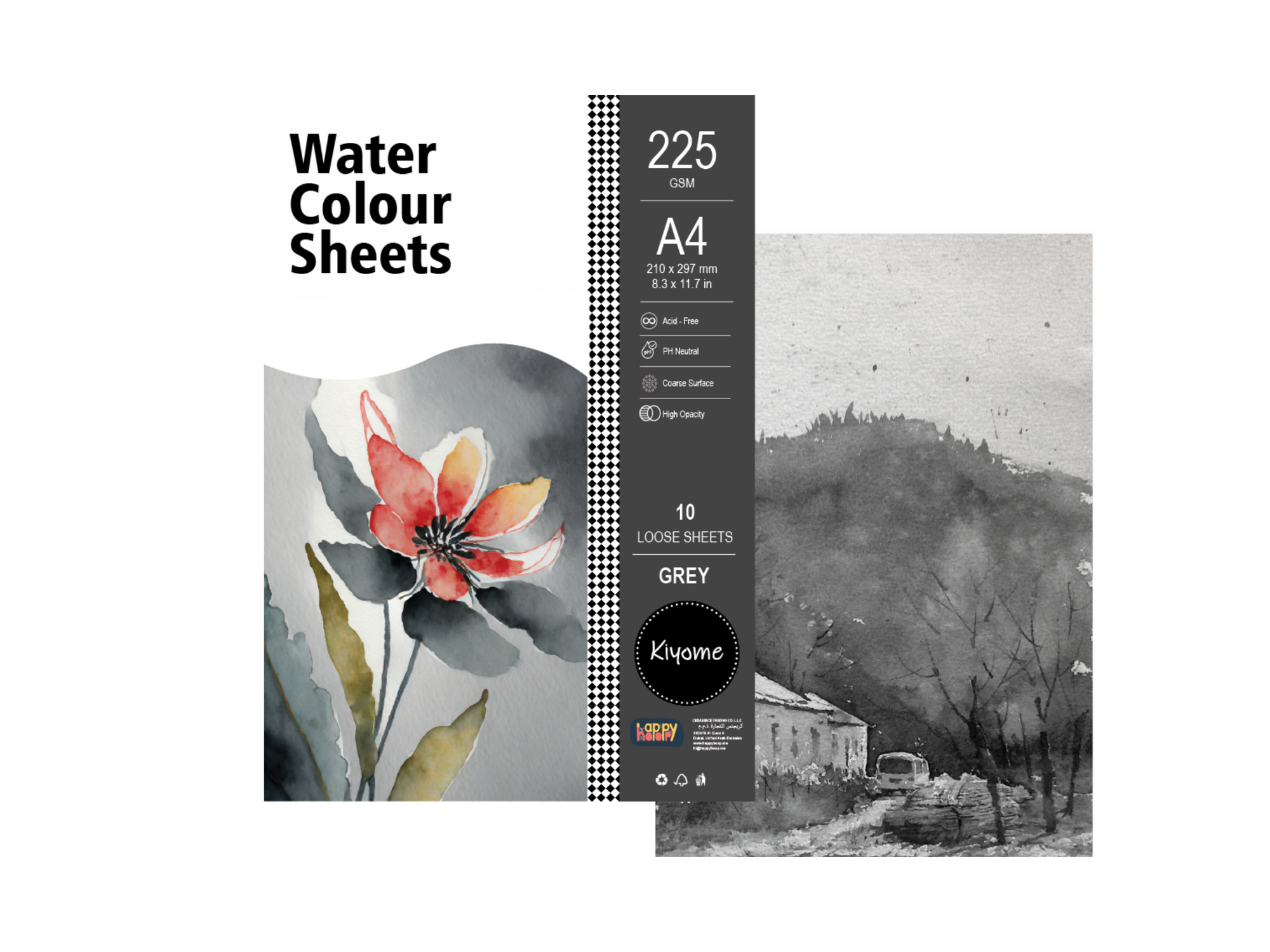 Kiyome Grey Toned Watercolor Sheets | 225 GSM | A4 | 10 Sheets