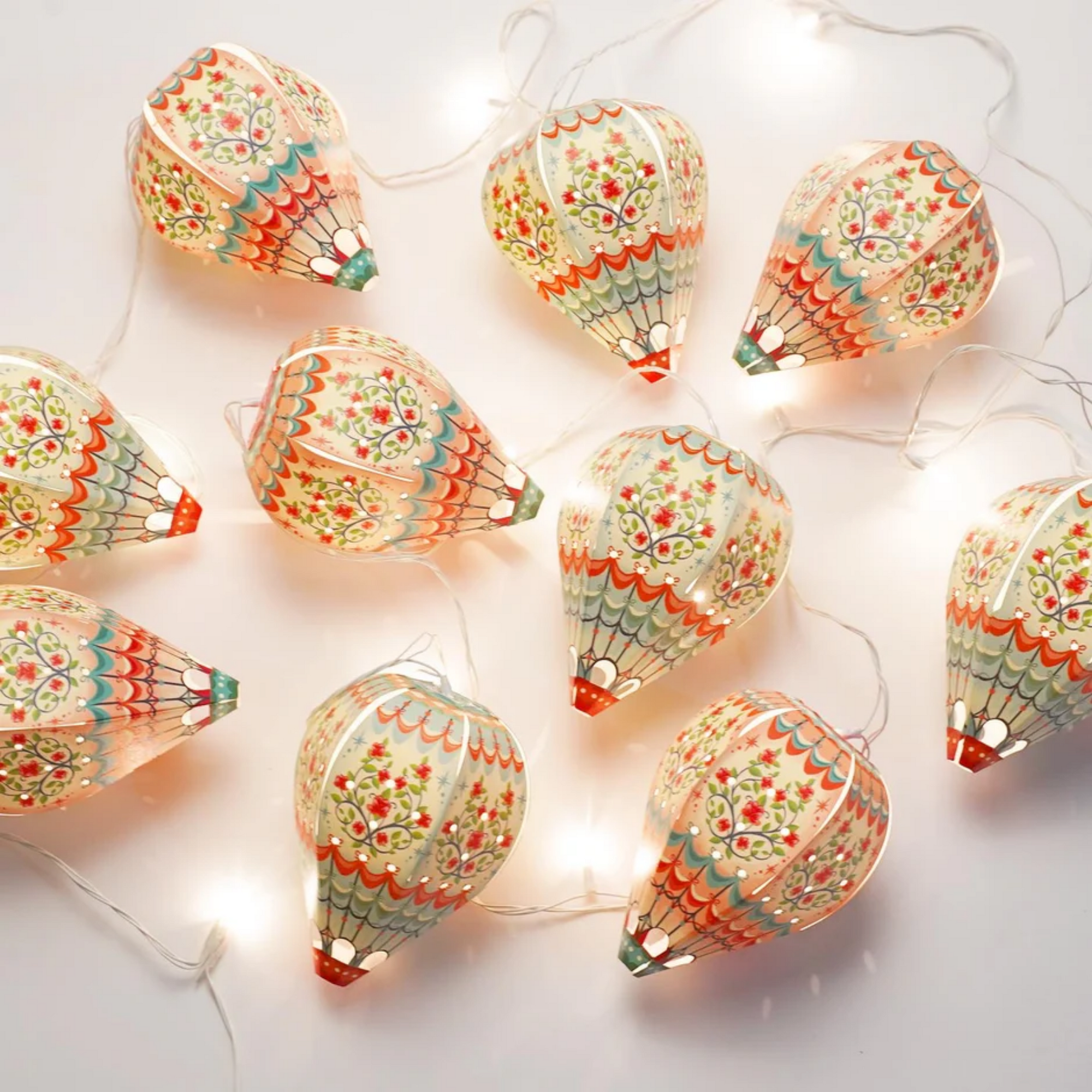 Set of 10 Mini Hot Air Balloon Lamp Shades with Fairy Lights