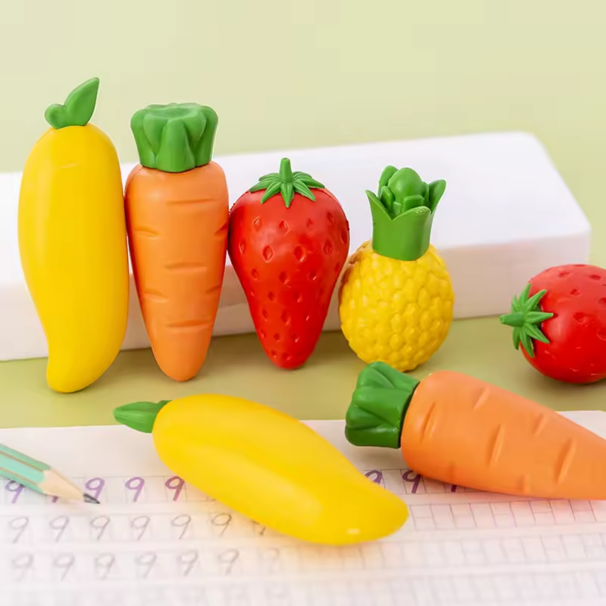 Juicy Erasers - Fruit-Shaped Fun for Your Desk - SET OF 4