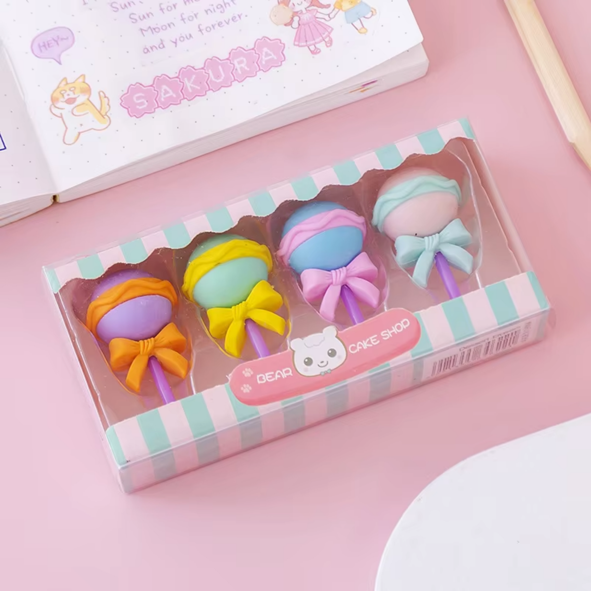 Hot Creative Cartoon Lollipop Yummy Eraser Set - Pack of 4